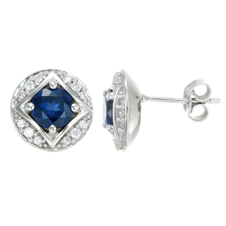 Bezel Set Vintage Inspired Blue Sapphire Earrings