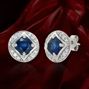 Bezel Set Vintage Inspired Blue Sapphire Earrings