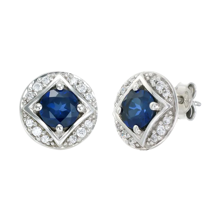 Bezel Set Vintage Inspired Blue Sapphire Earrings