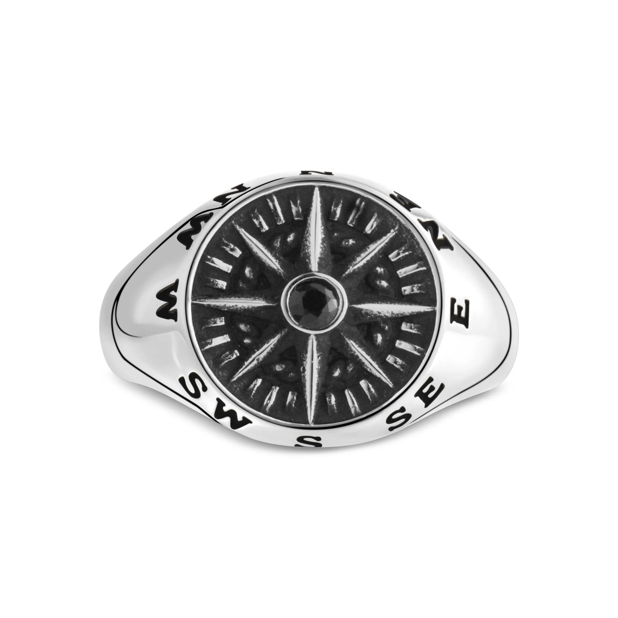 Black Stone Compass Signet Ring