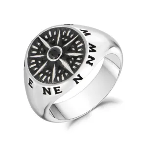 Black Stone Compass Signet Ring