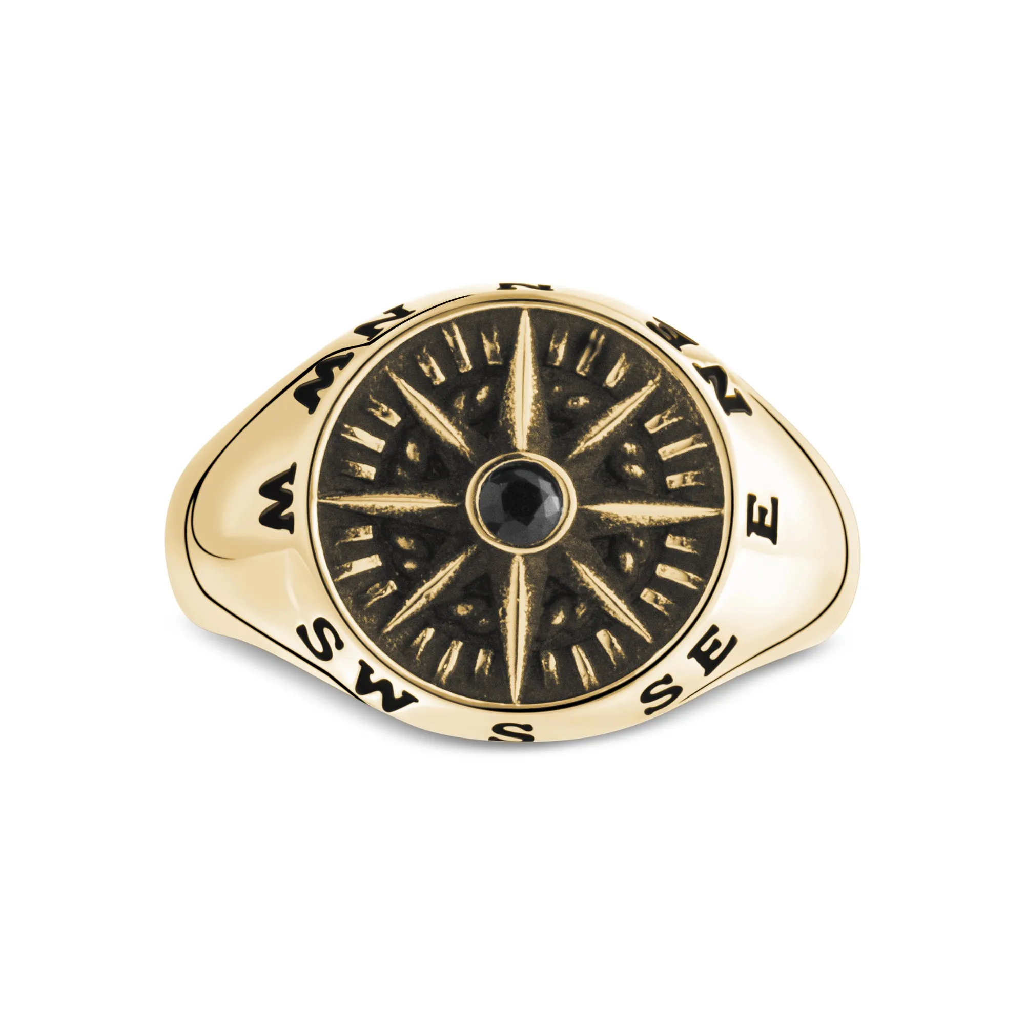 Black Stone Compass Signet Ring