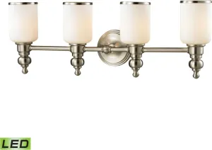 Bristol Way 4 Light Led Vanity In Brushed Nickel and Opal White Glass