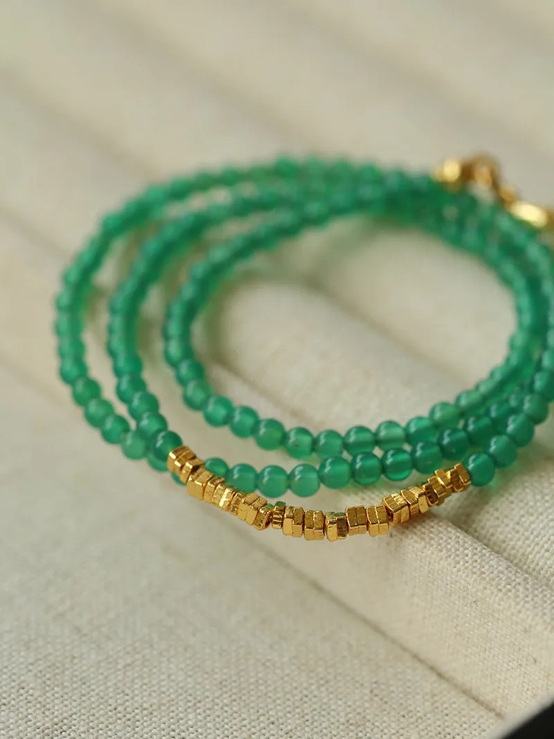 Broken Gold Green Agate Beaded Necklace