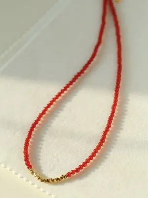 Broken Gold Red  Agate Beaded Necklace