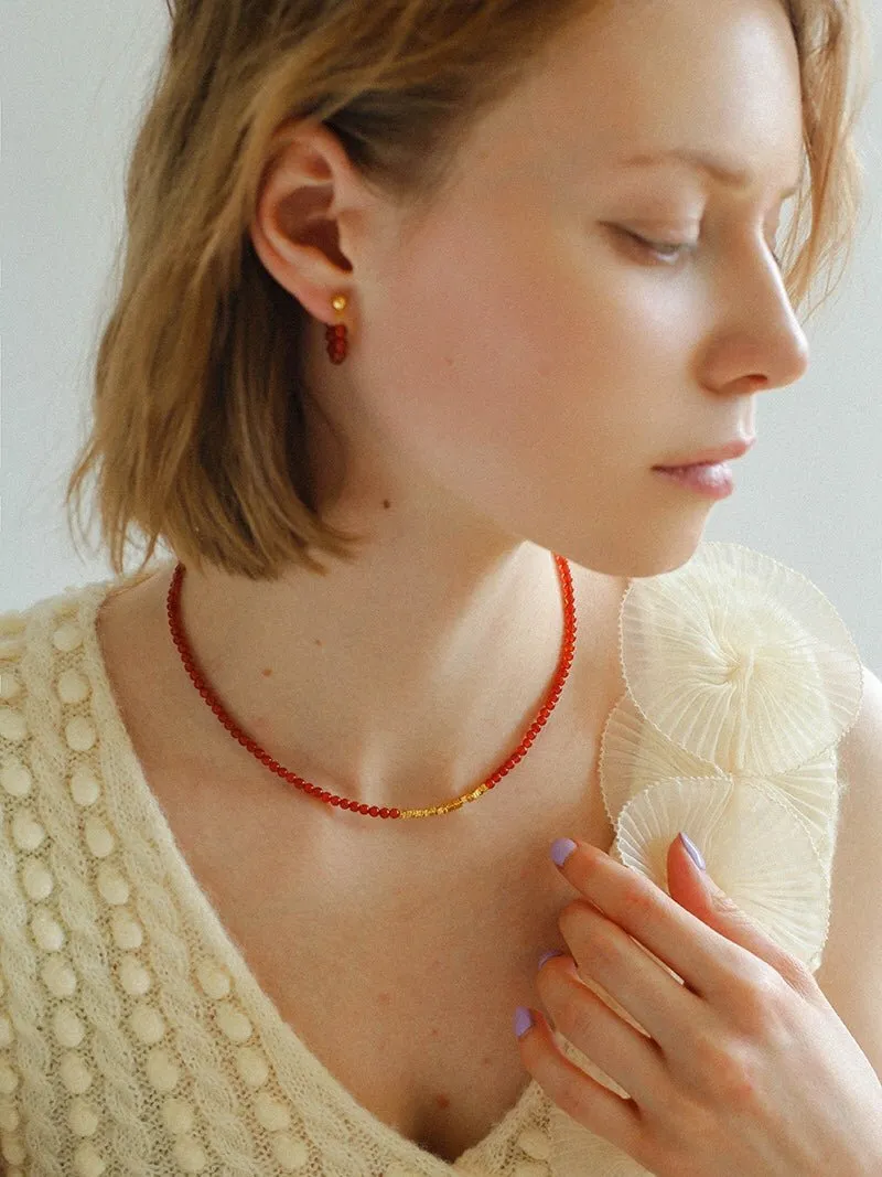 Broken Gold Red  Agate Beaded Necklace