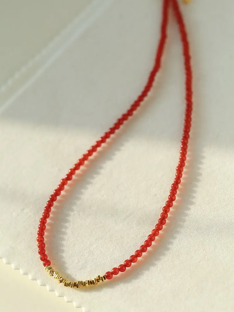 Broken Gold Red  Agate Beaded Necklace