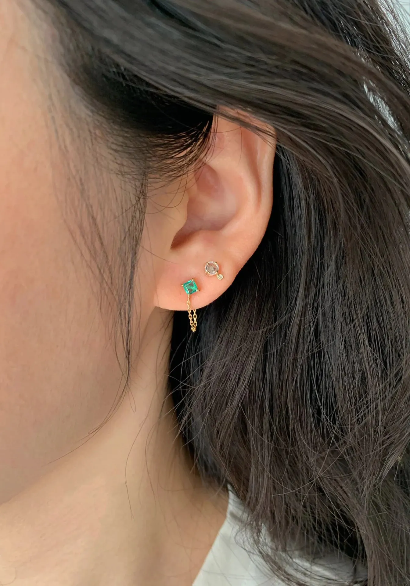 Chain, 14K Yellow Gold   Emerald Earring