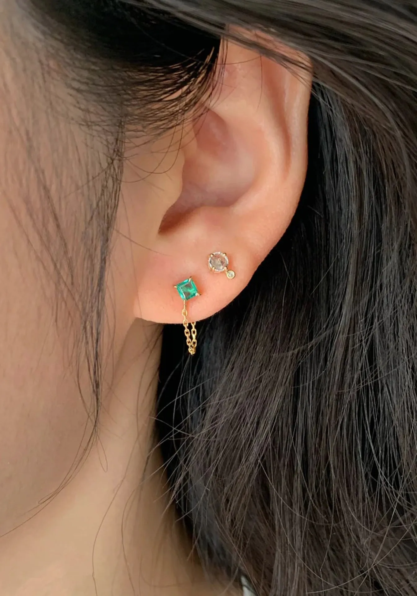 Chain, 14K Yellow Gold   Emerald Earring