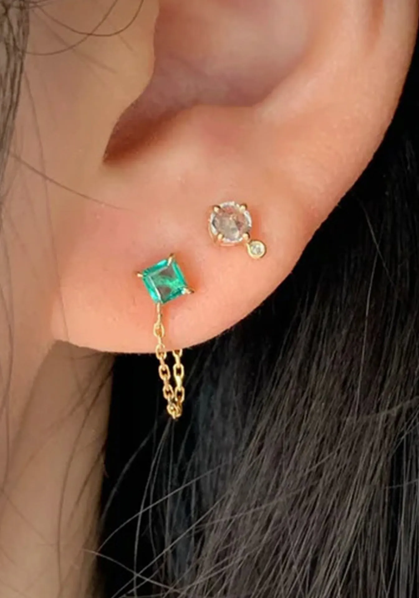 Chain, 14K Yellow Gold   Emerald Earring