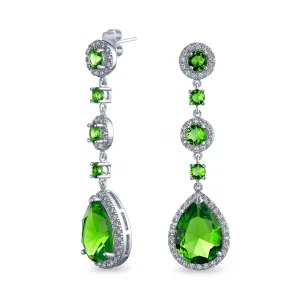 Classic Bridal Triple Round Pave Green CZ Dangle Chandelier Earrings GoldSilver