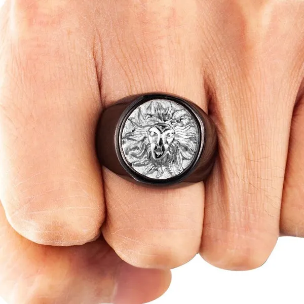 Classy Men Lion Signet Ring Black/Silver