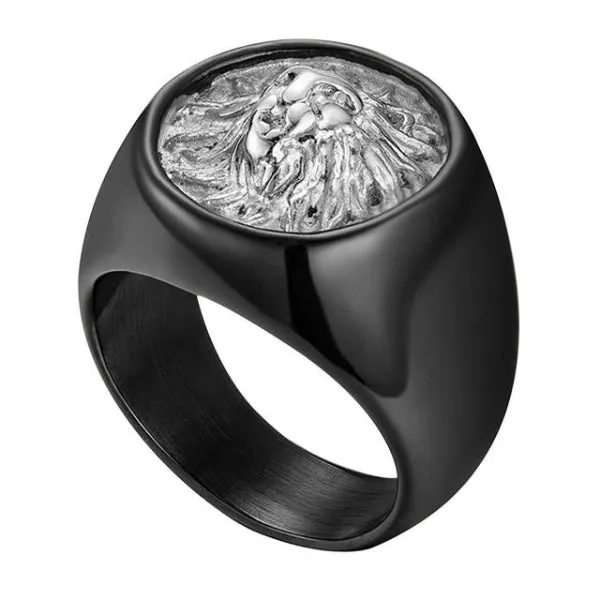 Classy Men Lion Signet Ring Black/Silver