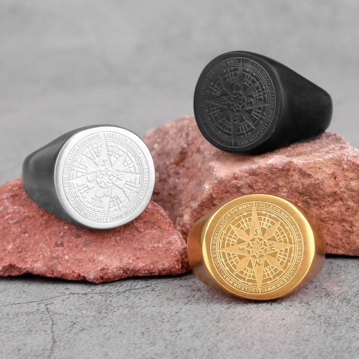 Compass Stainless Steel Signet Ring