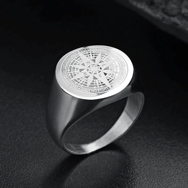 Compass Stainless Steel Signet Ring