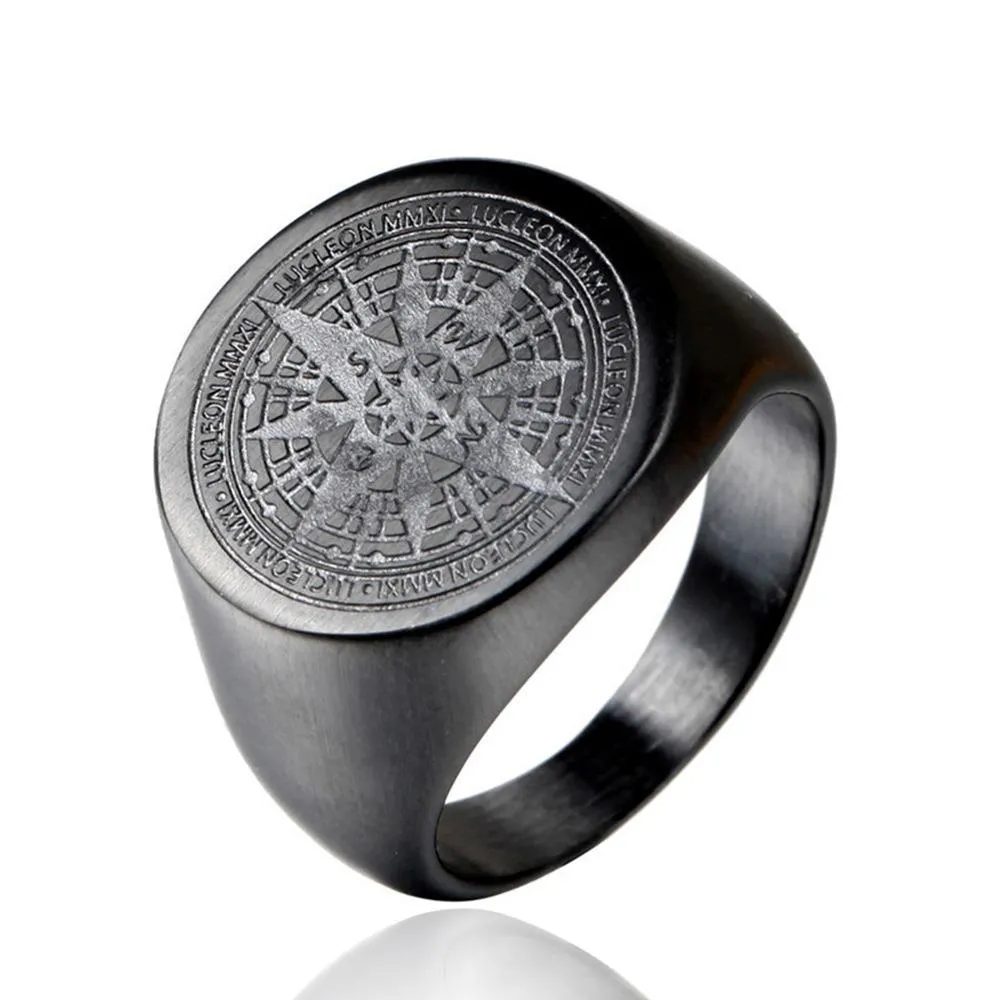 Compass Stainless Steel Signet Ring