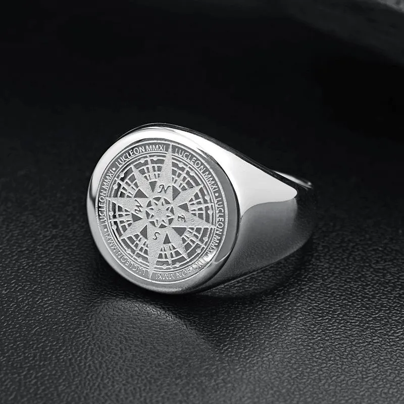 Compass Stainless Steel Signet Ring