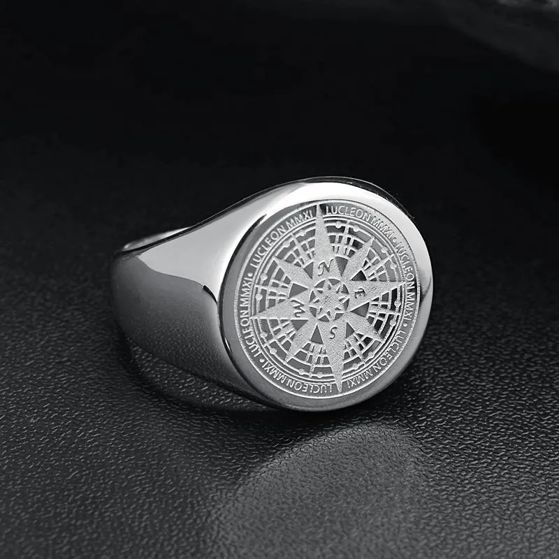 Compass Stainless Steel Signet Ring