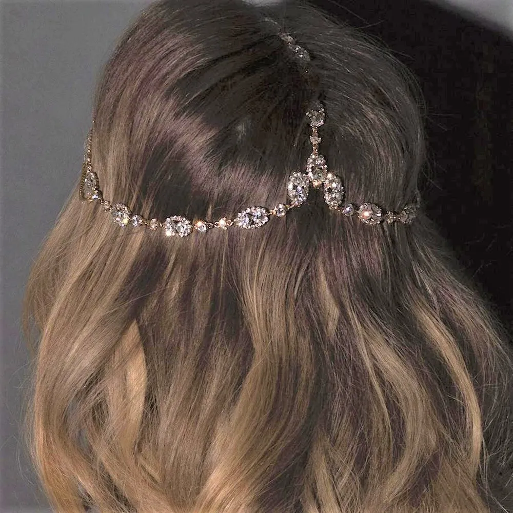 Crystal Encrusted Forehead Bridal Headpiece Hair Chain