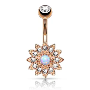 Crystal Paved Petals w/ Opal Center Flower Belly Ring