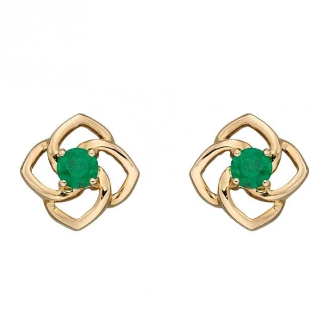 Cut Out Flower Emerald Yellow Gold Stud Earrings GE2387G