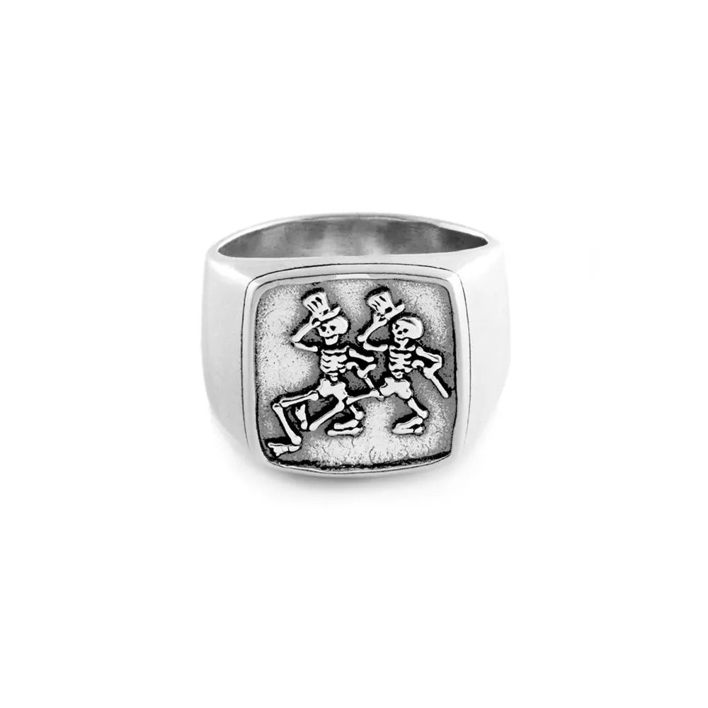 Dancing Skeletons Sterling Silver Signet Ring