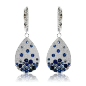 Dangle White Gold Satin Finish Flush Set Blue Sapphire Earrings