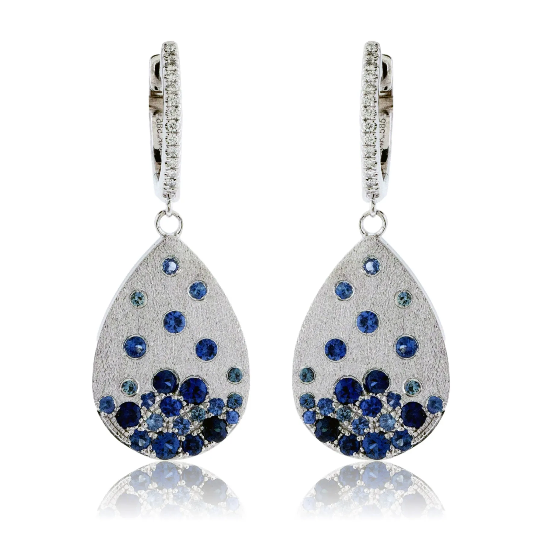 Dangle White Gold Satin Finish Flush Set Blue Sapphire Earrings