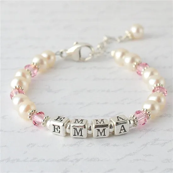 Darling Pearl and Crystal Name Bracelet