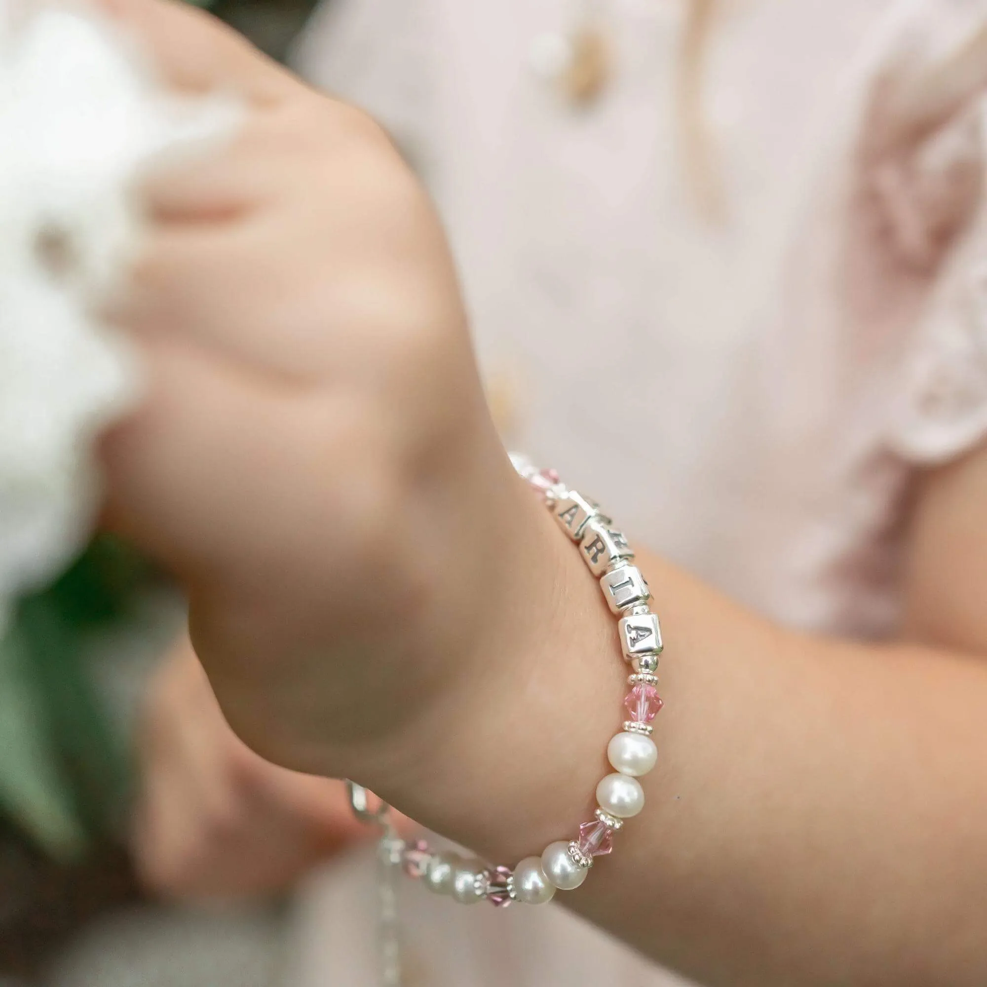 Darling Pearl and Crystal Name Bracelet