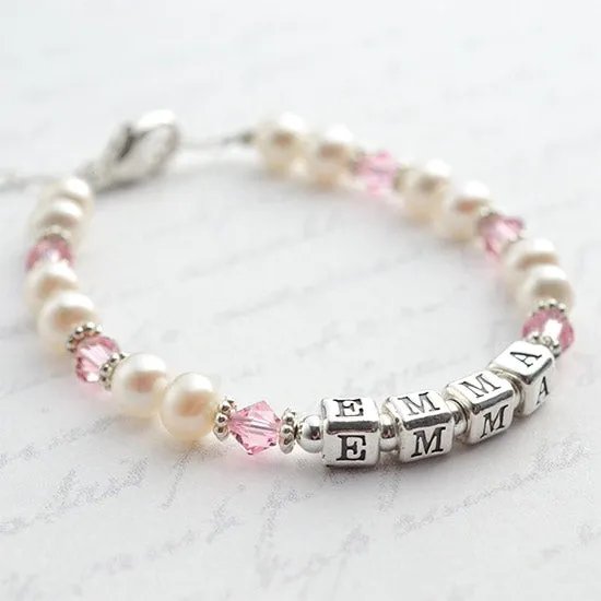 Darling Pearl and Crystal Name Bracelet