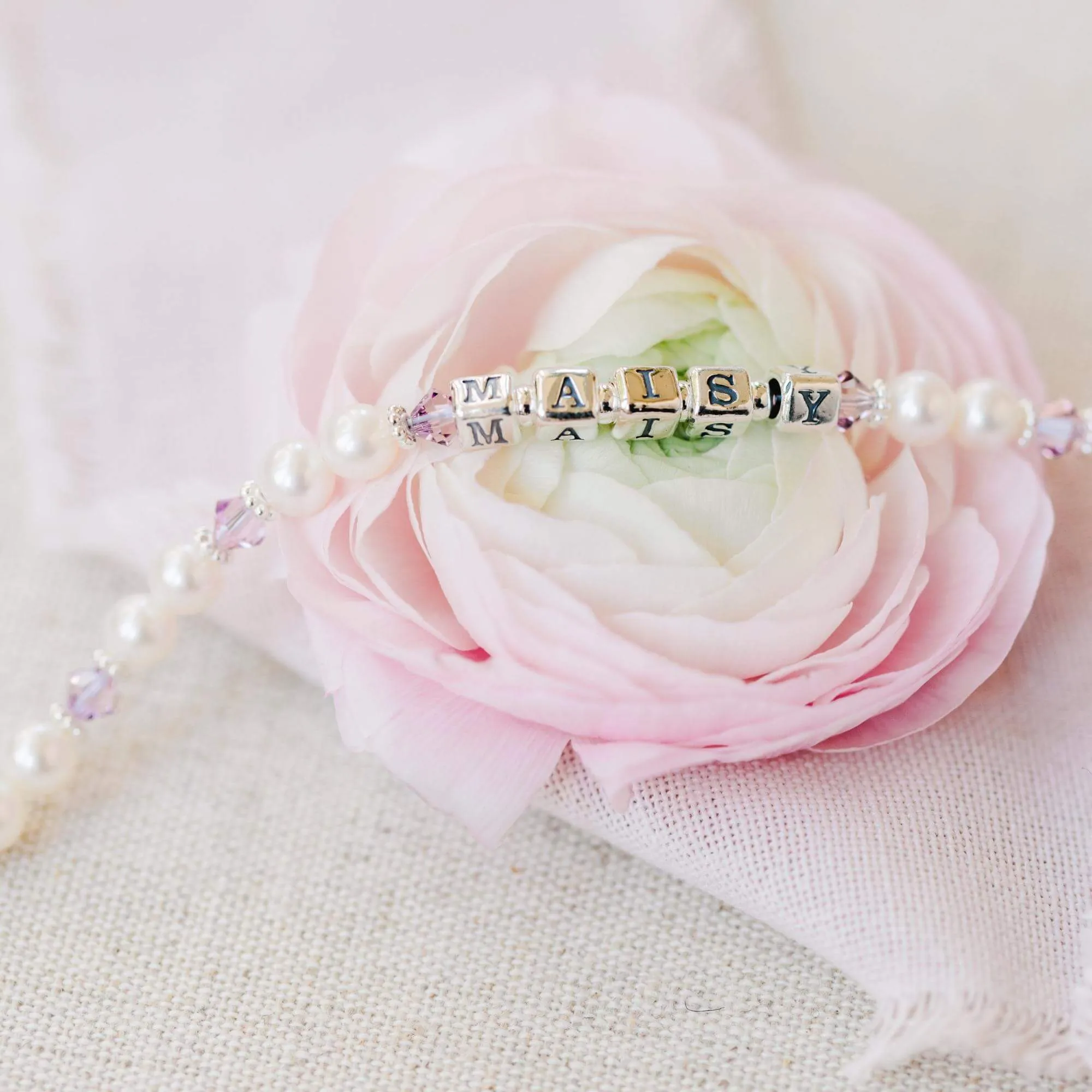 Darling Pearl and Crystal Name Bracelet