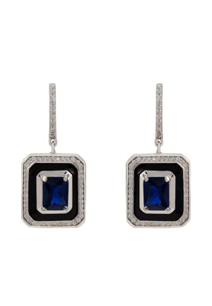 Deco Sapphire & Enamel Earrings Silver