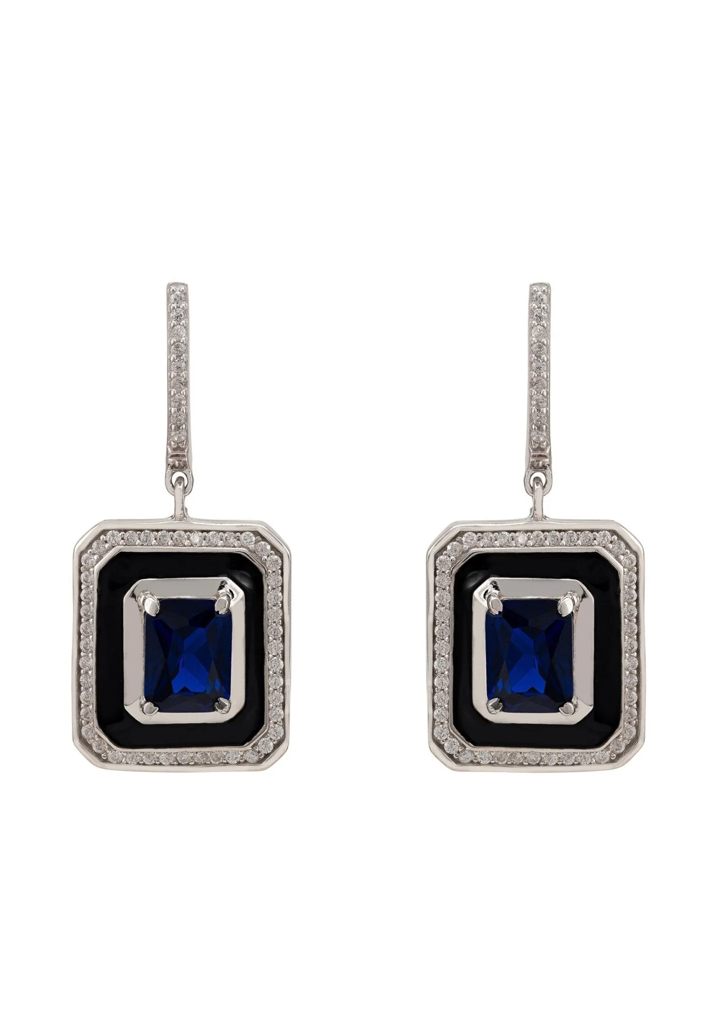 Deco Sapphire & Enamel Earrings Silver