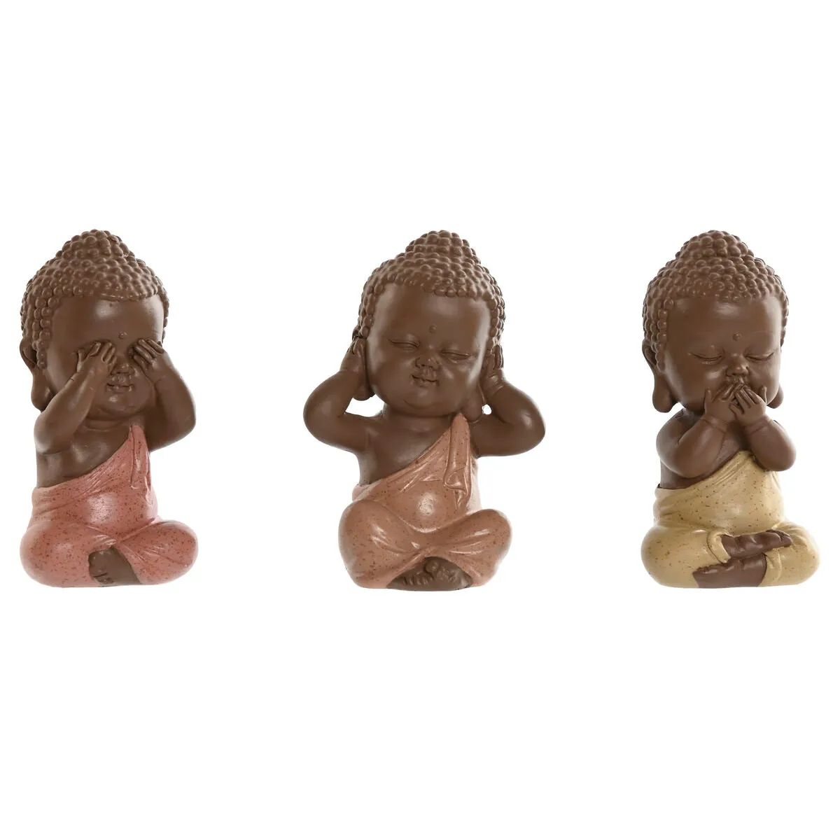 Decorative Figure Home ESPRIT Orange Coral Lime Resin Buddha Oriental 5,5 x 5 x 10,5 cm (3 Units)