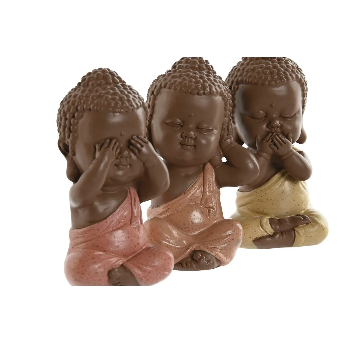 Decorative Figure Home ESPRIT Orange Coral Lime Resin Buddha Oriental 5,5 x 5 x 10,5 cm (3 Units)