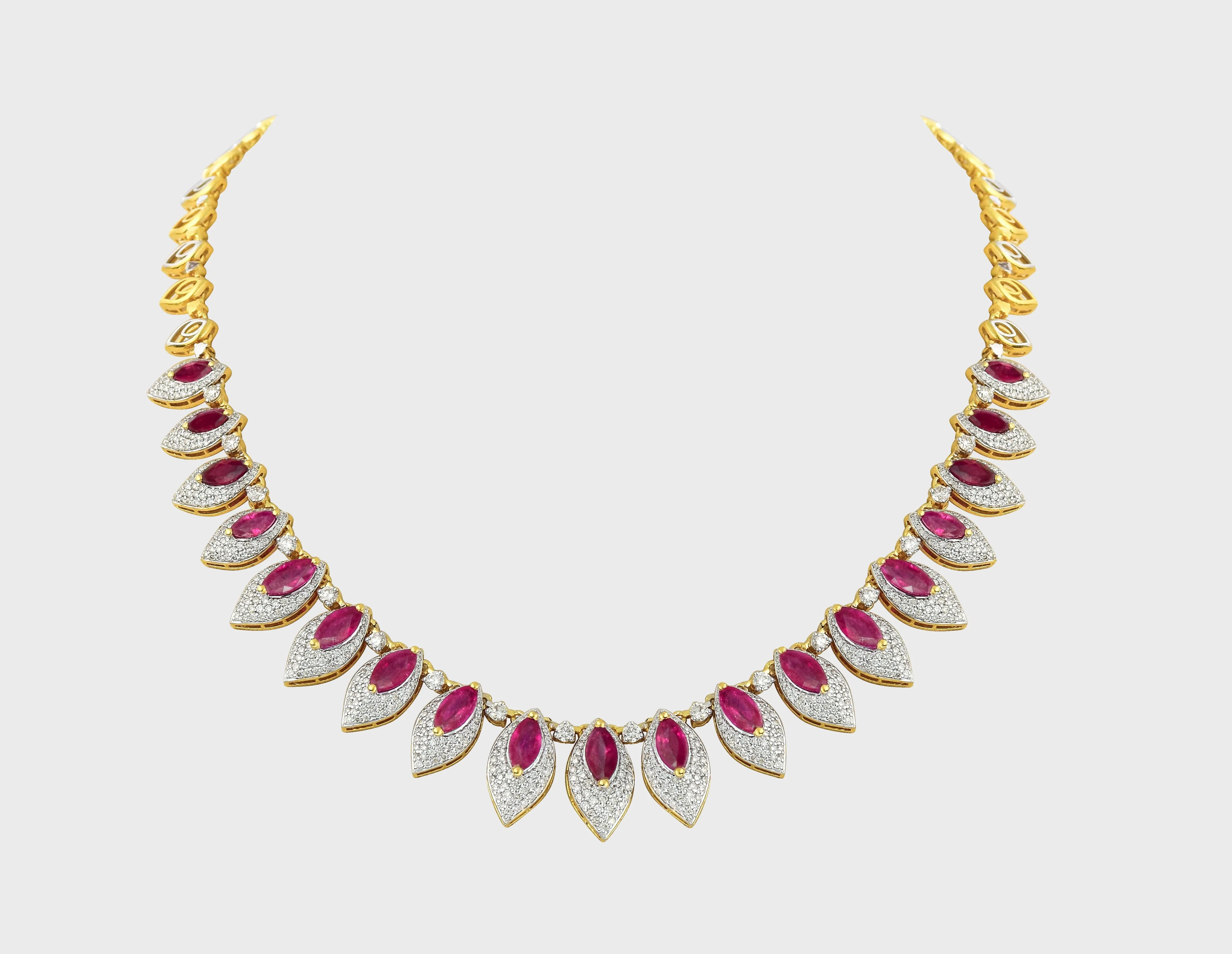 Diamond and ruby Marquise Necklace set exudes opulence and grace, adding a touch of timeless allure to any ensemble. Elevate your elegance with this stunning masterpiece. Explore luxury redefined today."(PGDNE0123)