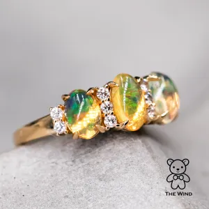 Diamond Mexican Fire Opal Eternity Wedding Ring 18K Yellow Gold