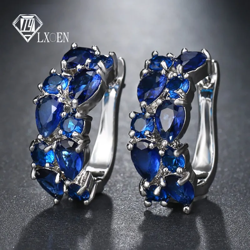 Elegant Classic Sapphire Emerald Semi-Precious Stone Earrings