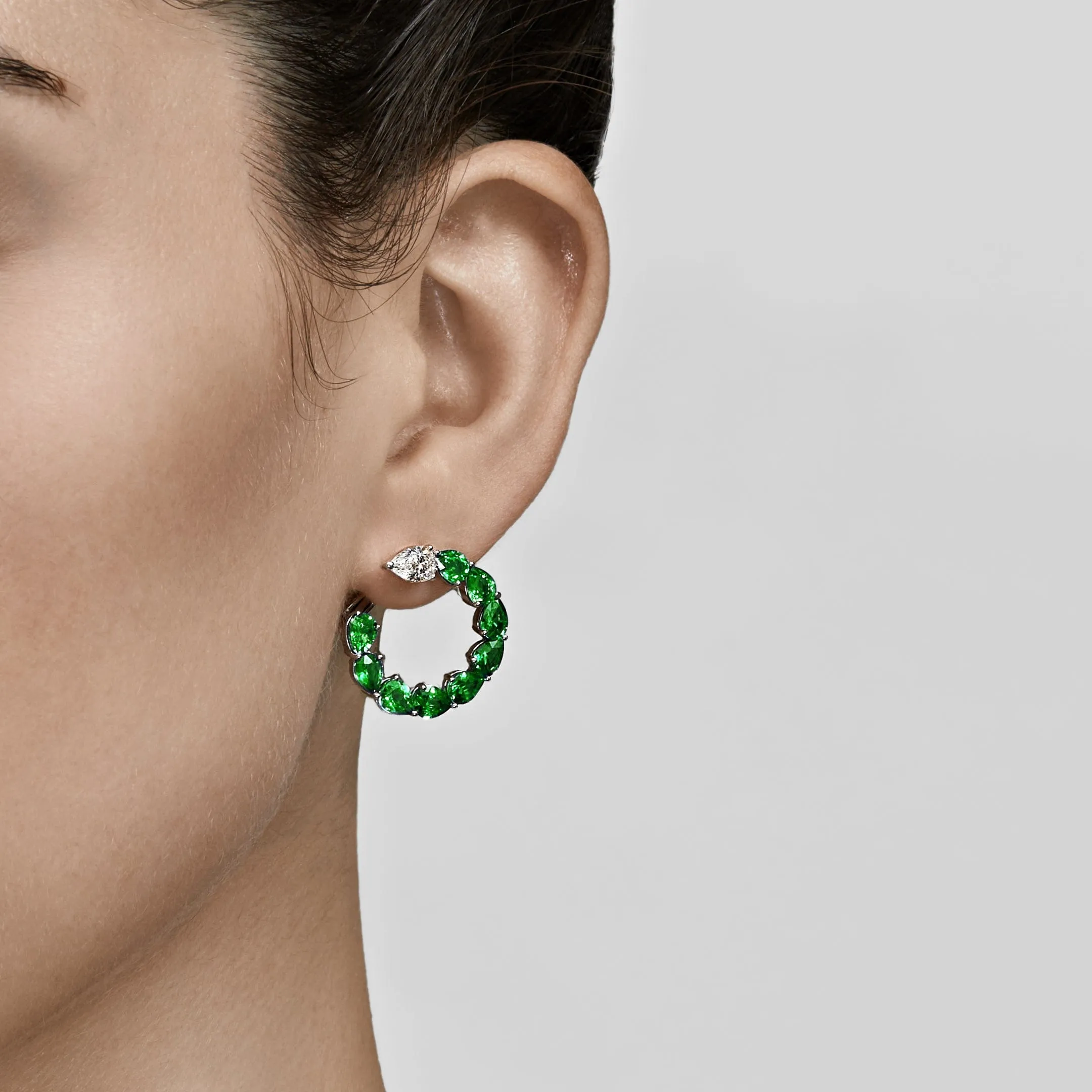 Emerald and Diamond Pear-Shaped Hoop Earrings