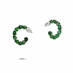 Emerald and Diamond Pear-Shaped Hoop Earrings