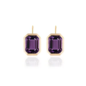 Emerald-Cut Amethyst Bezel Set Earrings