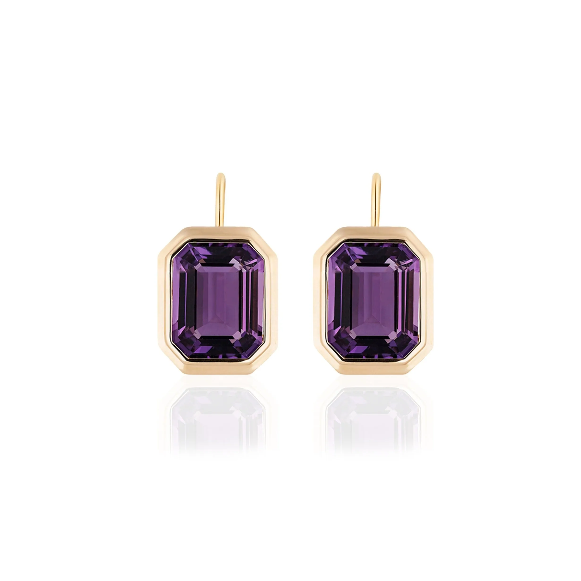 Emerald-Cut Amethyst Bezel Set Earrings