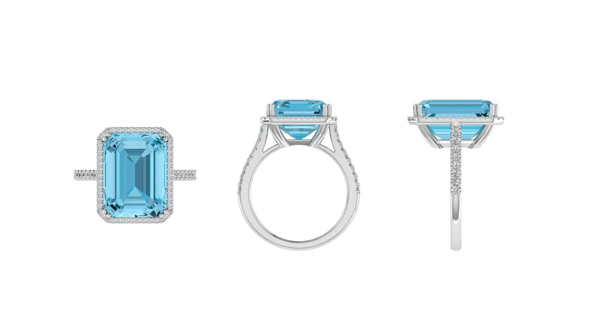 Emerald-Cut Blue Topaz Halo Ring