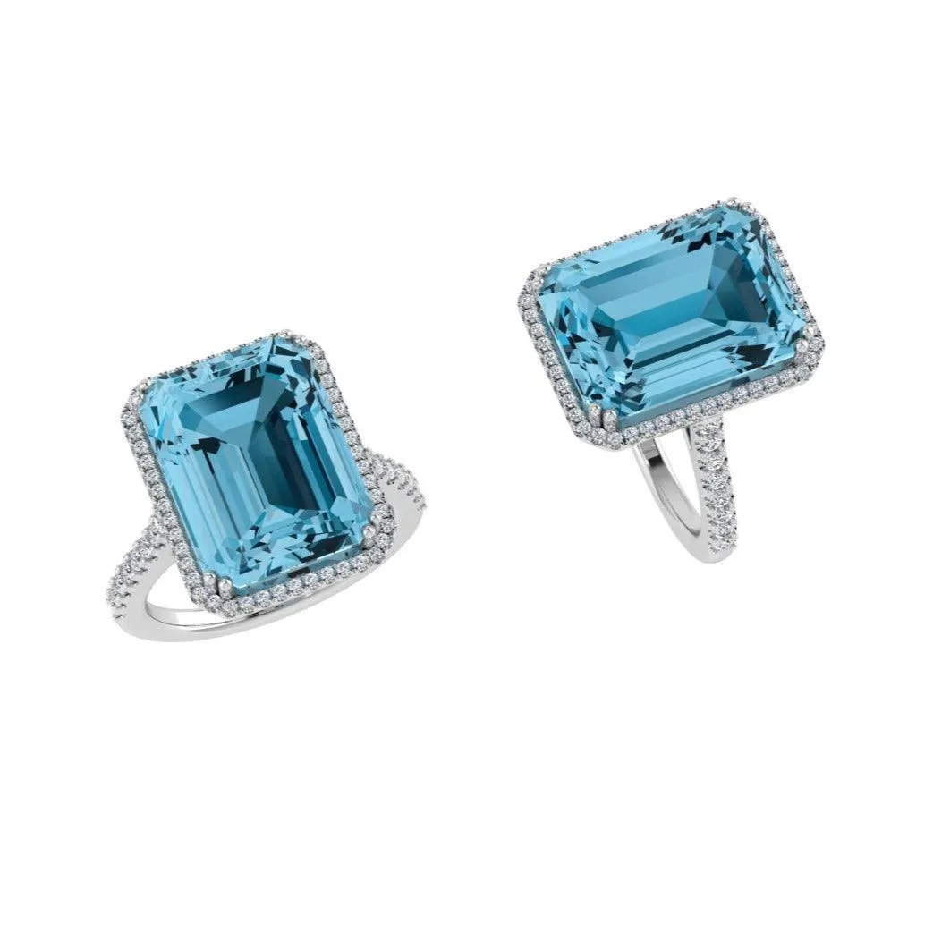 Emerald-Cut Blue Topaz Halo Ring