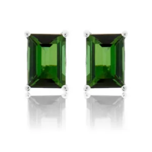 Emerald-Cut Green Tourmaline Stud Earrings