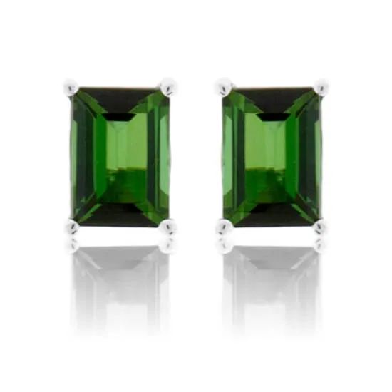 Emerald-Cut Green Tourmaline Stud Earrings