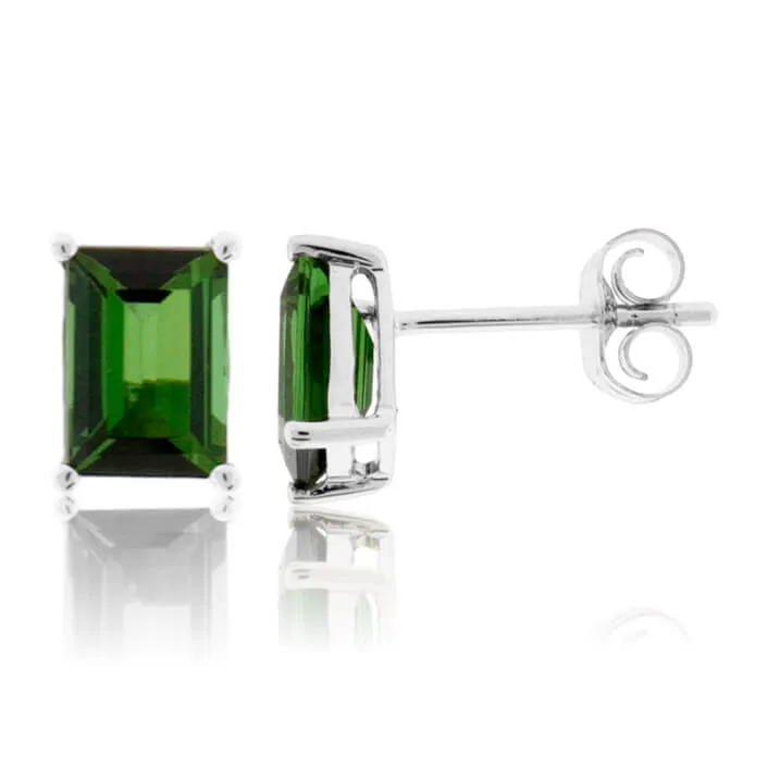 Emerald-Cut Green Tourmaline Stud Earrings