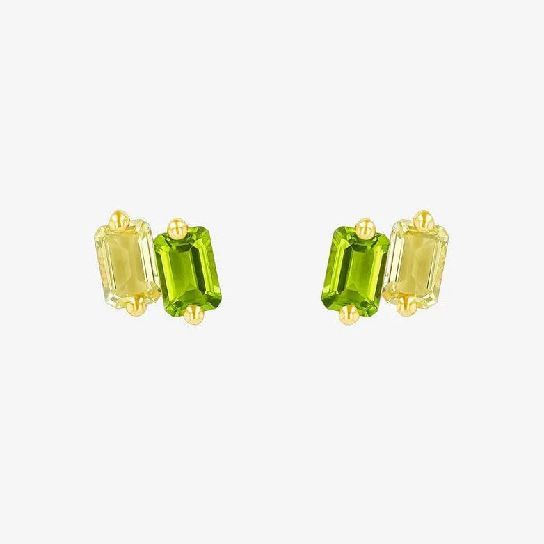 Emerald Cut Light Green Ombre Stud Earrings