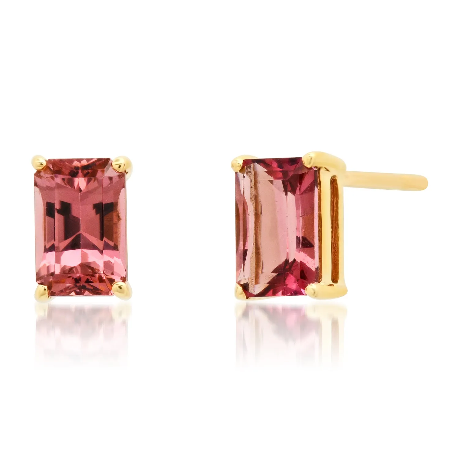 Emerald Cut Pink Tourmaline Sprinkle Stud Earrings